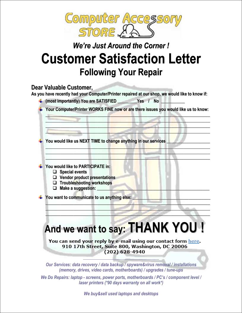 Computer Accessory Store Customer Satisfaction Letter